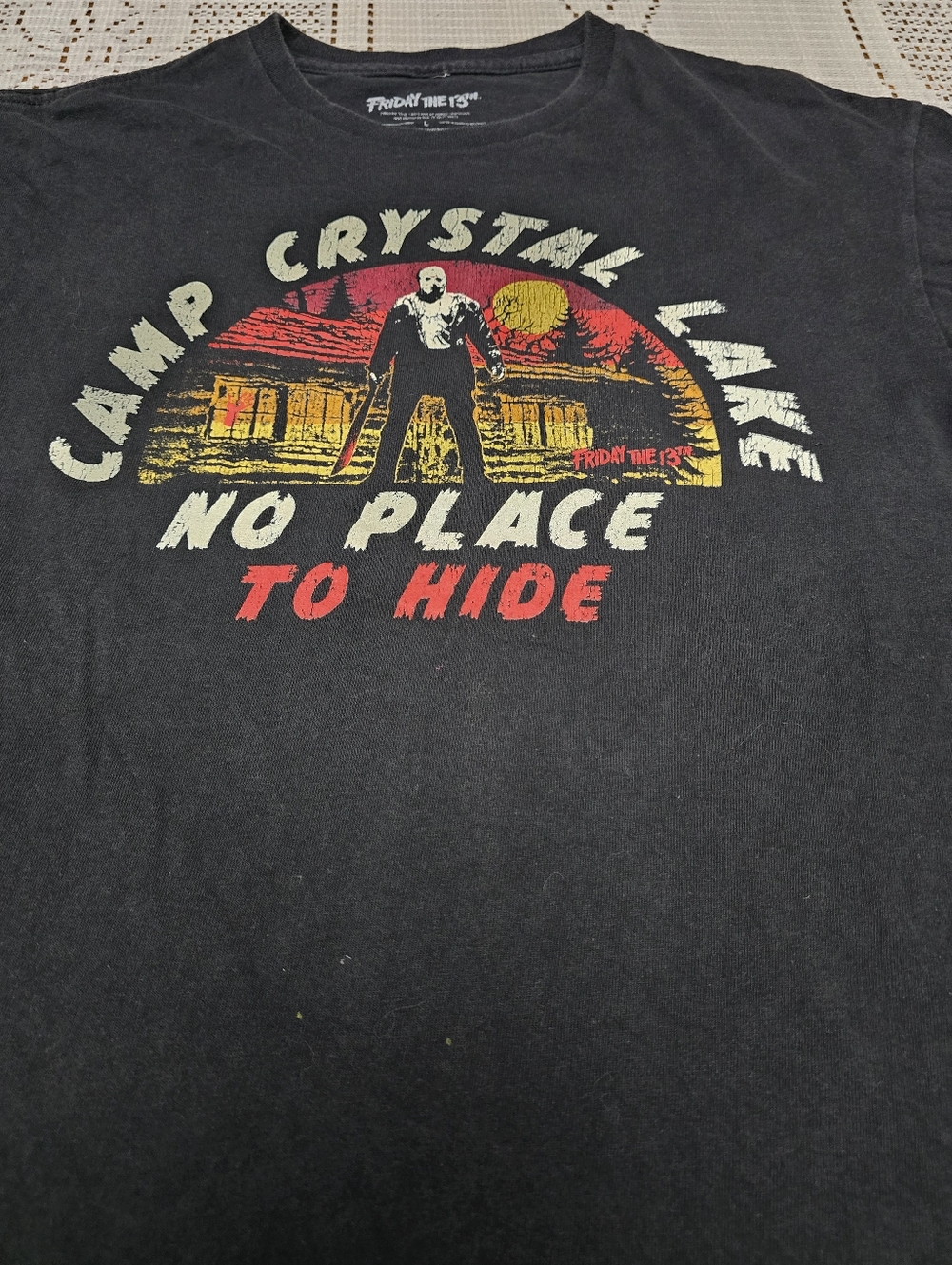 Friday the 13th "Camp Crystal Lake" Graphic Tee - Black with Red & Yellow Print